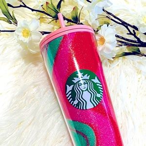 Starbucks Holiday 2020 Pink Swirl Glitter Cold Cup